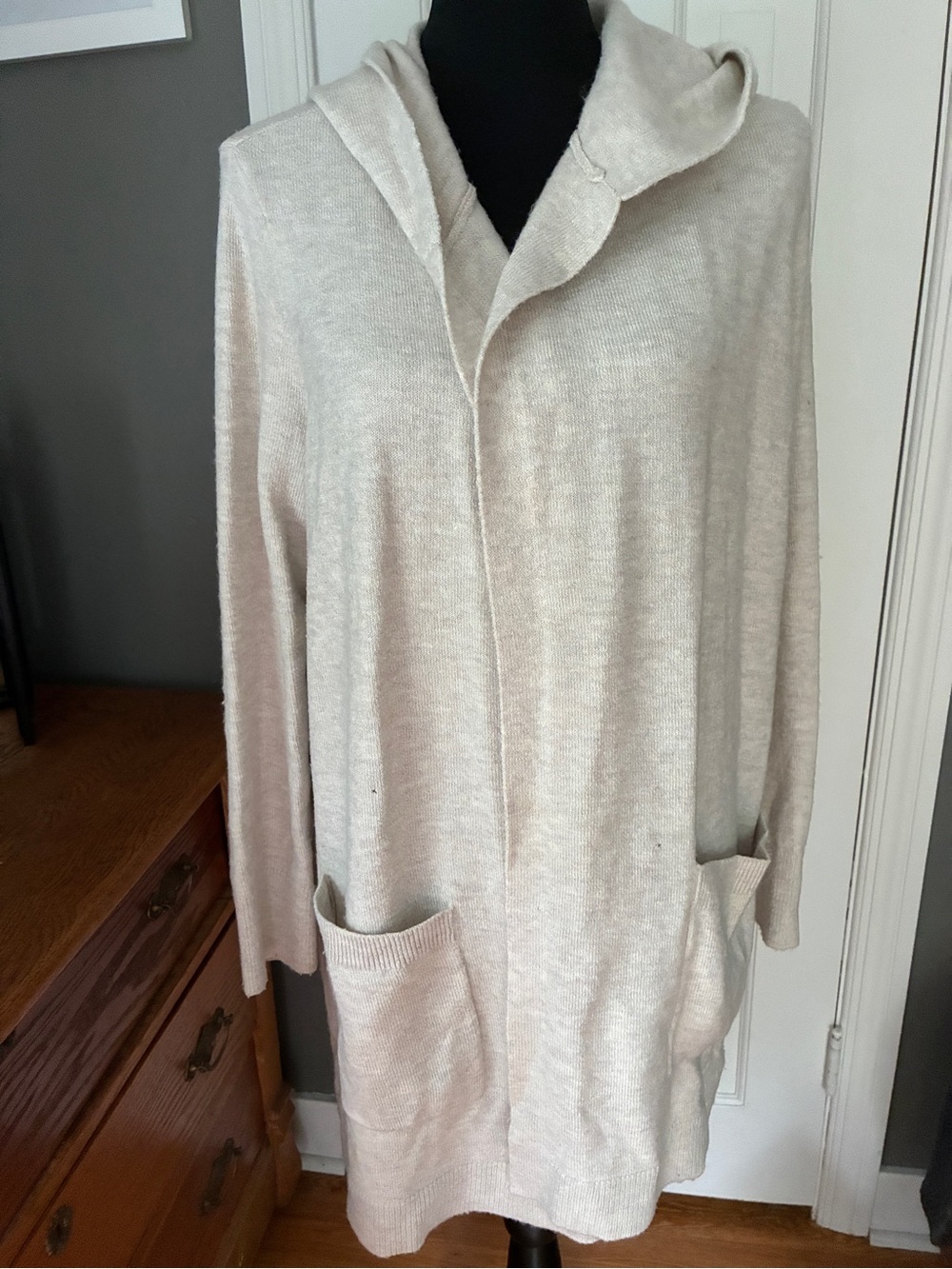 LOFT Cream Hooded Open Front Cardigan with Front Pockets